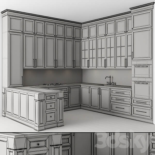 Kitchen Neo Classic Black and White Set 48 Kitchen 3D Models 3DSKY