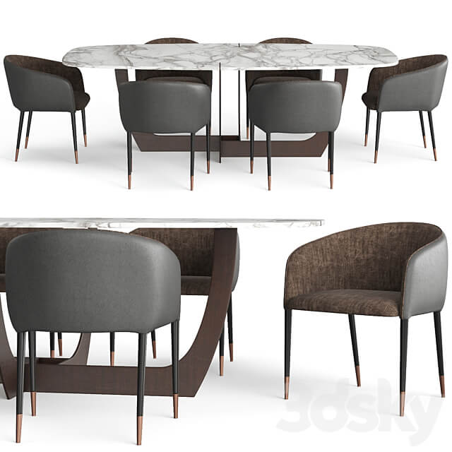 Baxter Romeo Table and Sunpan Asher chair Table Chair 3D Models 3DSKY