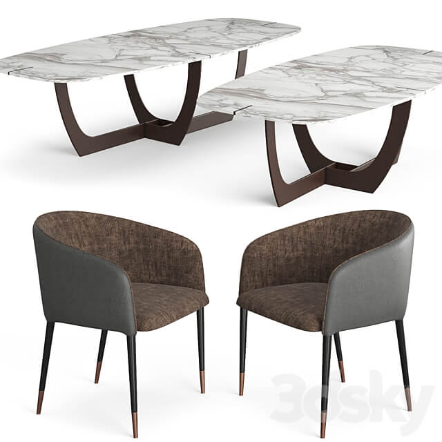 Baxter Romeo Table and Sunpan Asher chair Table Chair 3D Models 3DSKY