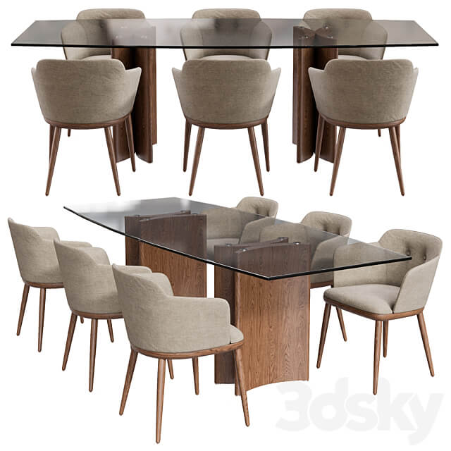 Porada Alan Botte Cristallo Table and Celine Chair Table Chair 3D Models 3DSKY