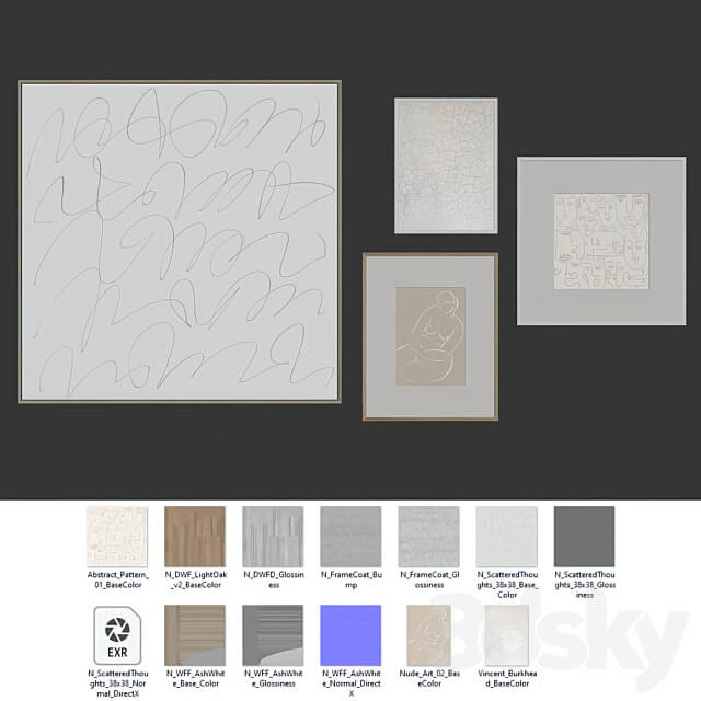 Abstract posters with painting on canvas 3D Models