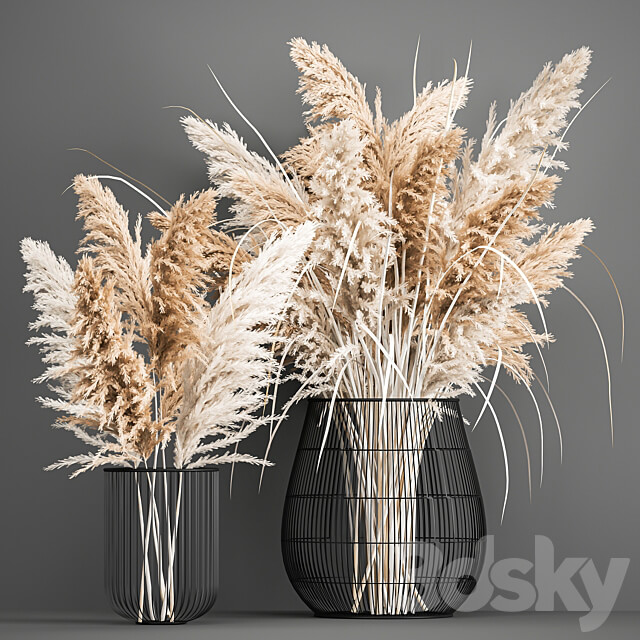 Bouquet 193. pampas grass vase dried flower reeds cortaderia basket nature decor scandinavian style 3D Models