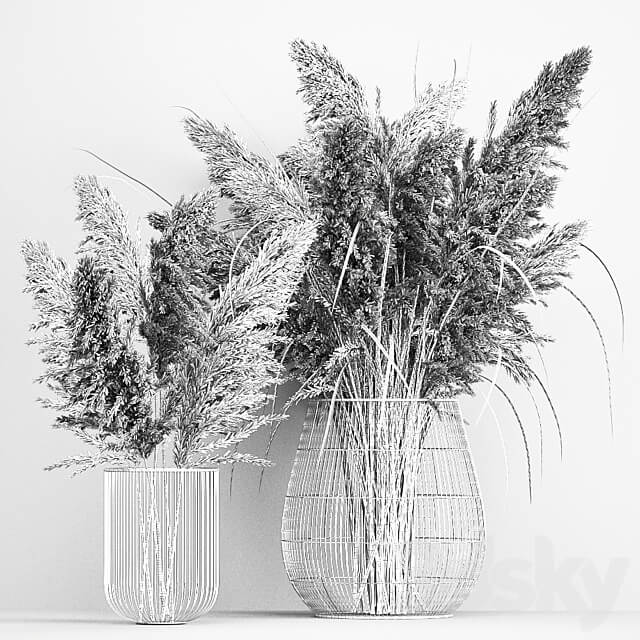 Bouquet 193. pampas grass vase dried flower reeds cortaderia basket nature decor scandinavian style 3D Models