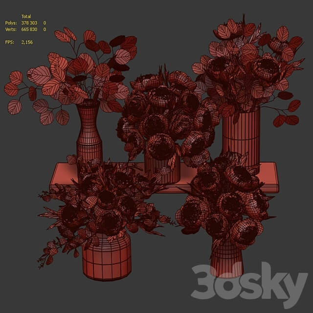 Bouquets of eucalyptus and peonies 3D Models 3DSKY