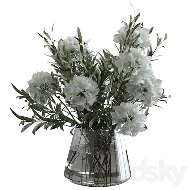 Olive bouquet with white flowers 3D Models 3DSKY