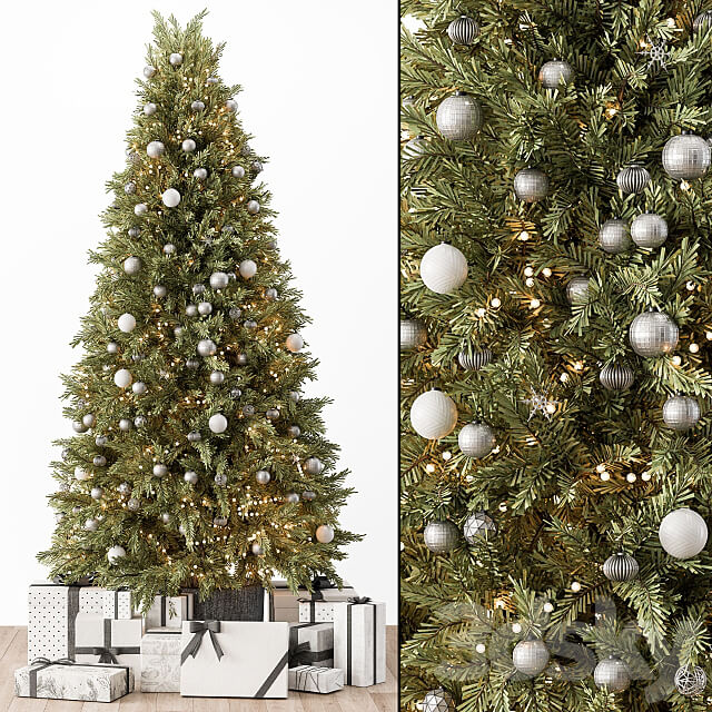 Christmas Decoration 36 Christmas Silver and Green Tree with Gift 3D Models 3DSKY