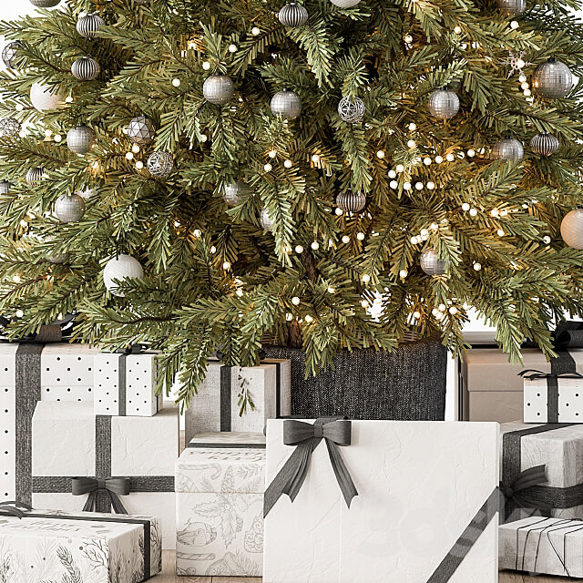 Christmas Decoration 36 Christmas Silver and Green Tree with Gift 3D Models 3DSKY