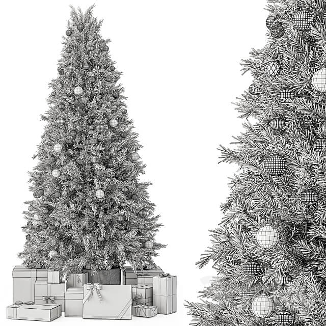 Christmas Decoration 36 Christmas Silver and Green Tree with Gift 3D Models 3DSKY