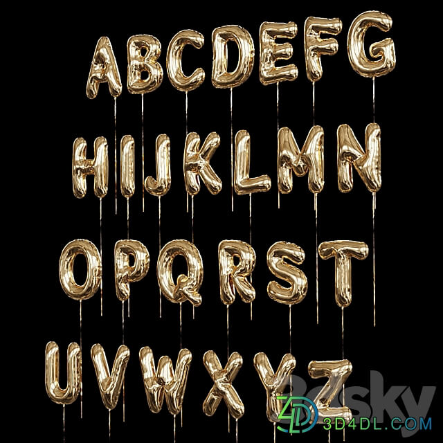 Inflatable foil balloons. English alphabet. 3D Models 3DSKY