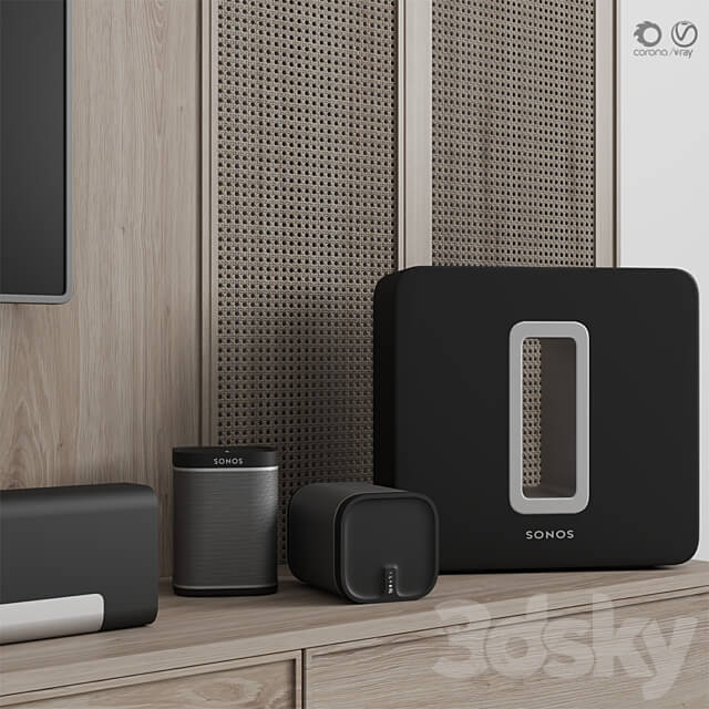 TV Consol Wood Grid 3D Models 3DSKY