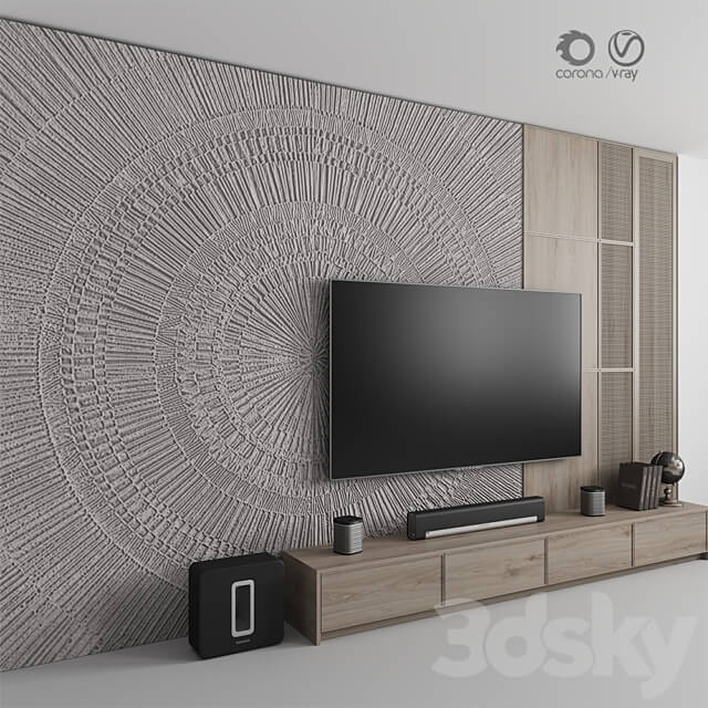 TV Consol Wood Grid 3D Models 3DSKY