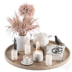 Wood and Pink Decorative Set with Wheat Set 94 3D Models 
