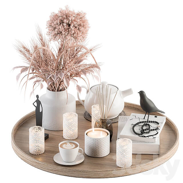Wood and Pink Decorative Set with Wheat Set 94 3D Models