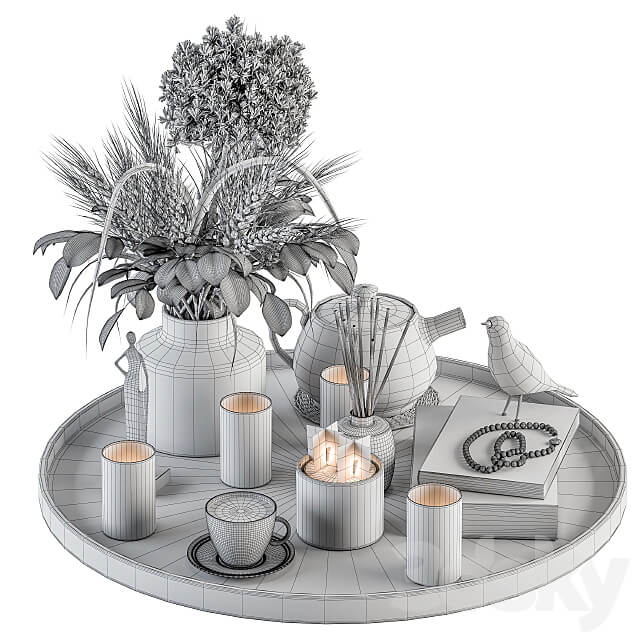 Wood and Pink Decorative Set with Wheat Set 94 3D Models