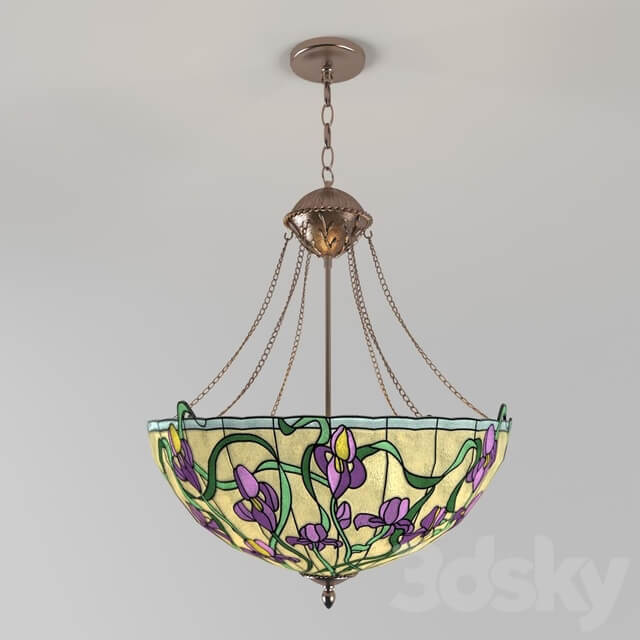 Tiffany Style Floral Iris Pendant light 3D Models