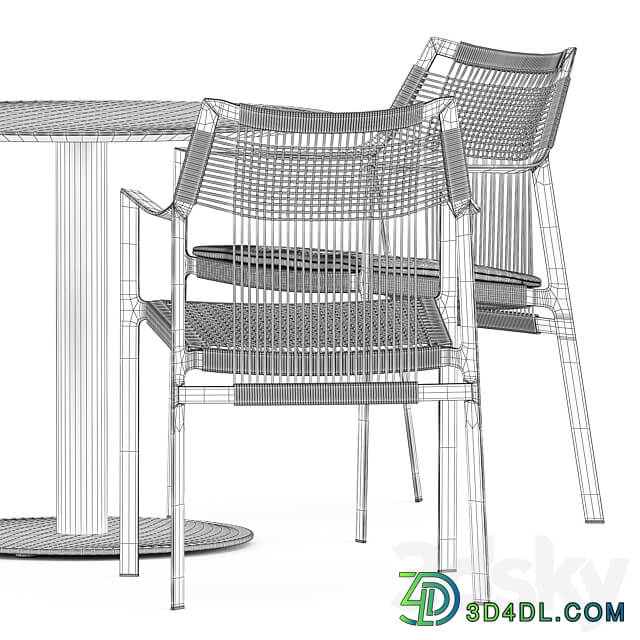 Nodi armchair and T Ttable dining table by Tribu Table Chair 3D Models