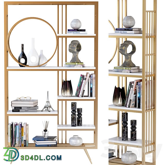 Rack with decor books and figurines 3D Models