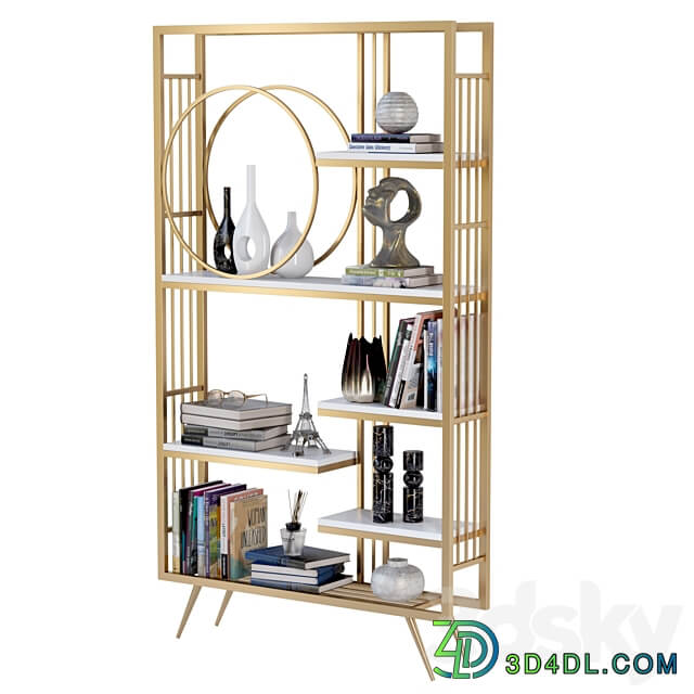 Rack with decor books and figurines 3D Models