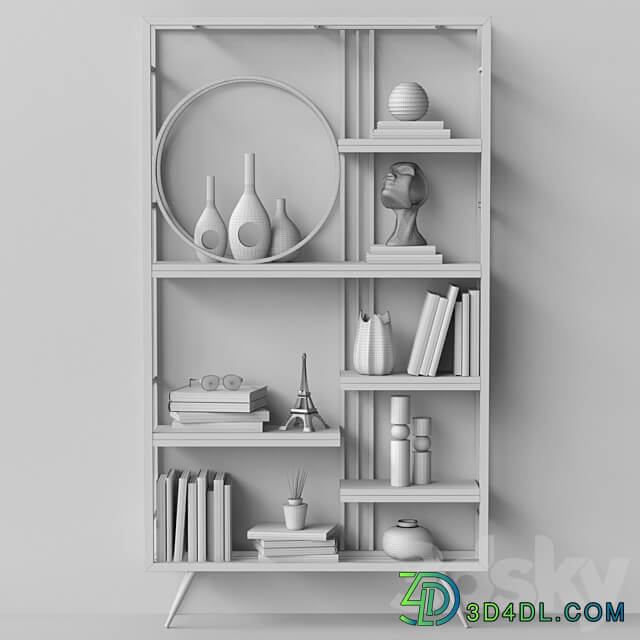 Rack with decor books and figurines 3D Models