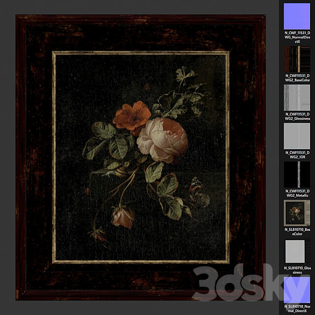 Classic frame with flowers 3D Models