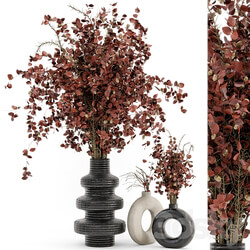 Indoor Dry Plants in rusty Concrete Pots Set 509 3D Models 