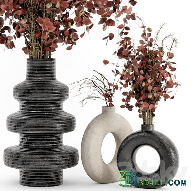 Indoor Dry Plants in rusty Concrete Pots Set 509 3D Models