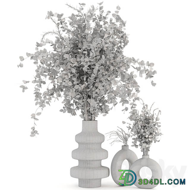 Indoor Dry Plants in rusty Concrete Pots Set 509 3D Models