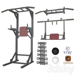 Wall horizontal bar horizontal bar 3 in 1 and Dumbbells 3D Models 