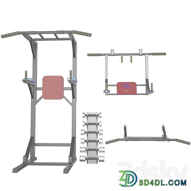 Wall horizontal bar horizontal bar 3 in 1 and Dumbbells 3D Models