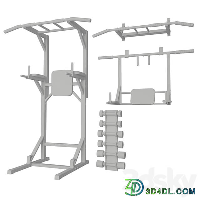 Wall horizontal bar horizontal bar 3 in 1 and Dumbbells 3D Models