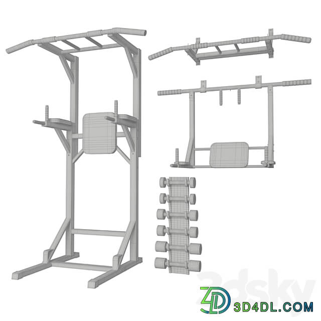 Wall horizontal bar horizontal bar 3 in 1 and Dumbbells 3D Models