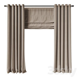 Eyelet curtain with roman shade 3D Models 
