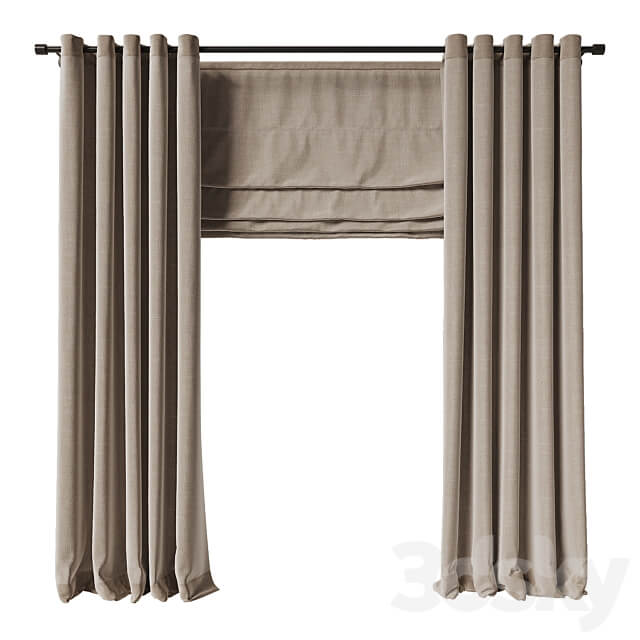 Eyelet curtain with roman shade 3D Models