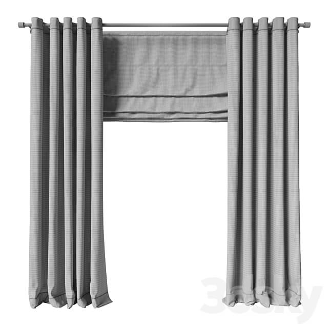 Eyelet curtain with roman shade 3D Models