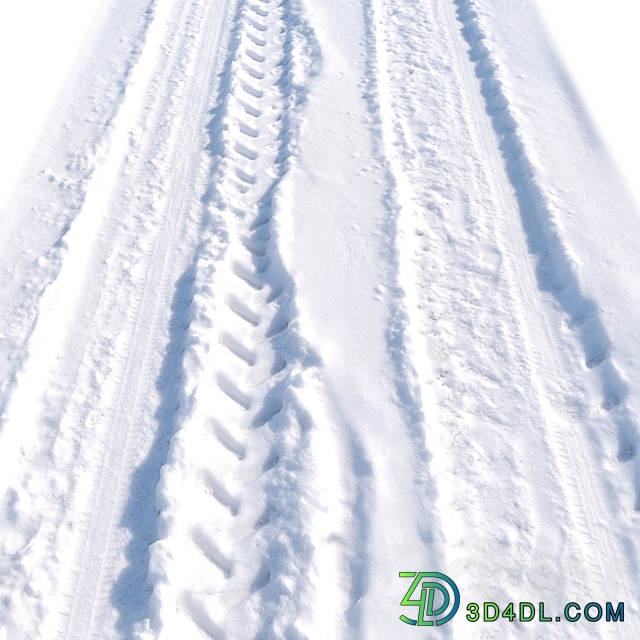 Snowy road 6 with wheel tracks 3D Models