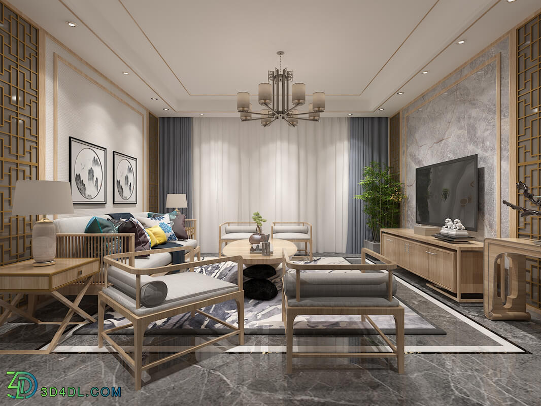 3D Interior Scenes File 3dsmax Model Chinese Style Living Room 234