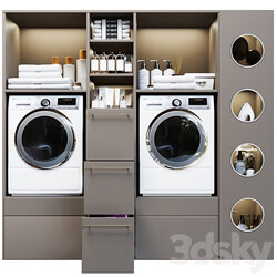 Laundry room in gray with household appliances and cosmetics 5 Bathroom accessories 3D Models 