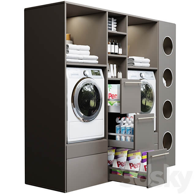 Laundry room in gray with household appliances and cosmetics 5 Bathroom accessories 3D Models
