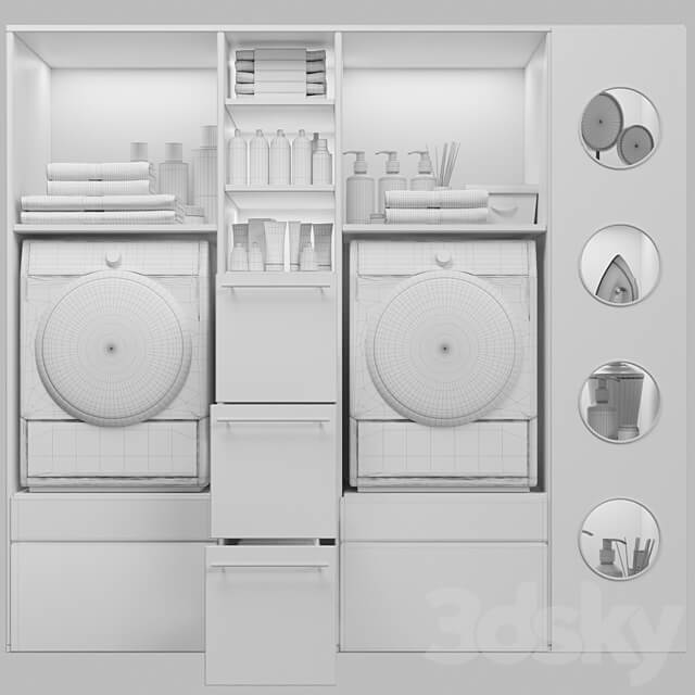 Laundry room in gray with household appliances and cosmetics 5 Bathroom accessories 3D Models