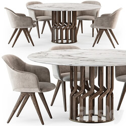 Potocco Intreccio table Lyz wood armchair Table Chair 3D Models 