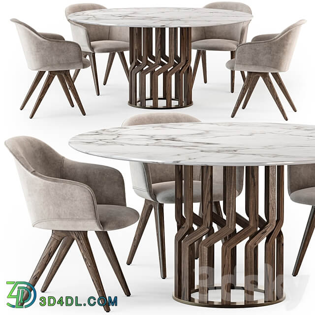 Potocco Intreccio table Lyz wood armchair Table Chair 3D Models