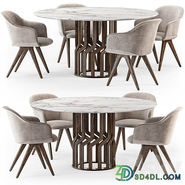 Potocco Intreccio table Lyz wood armchair Table Chair 3D Models