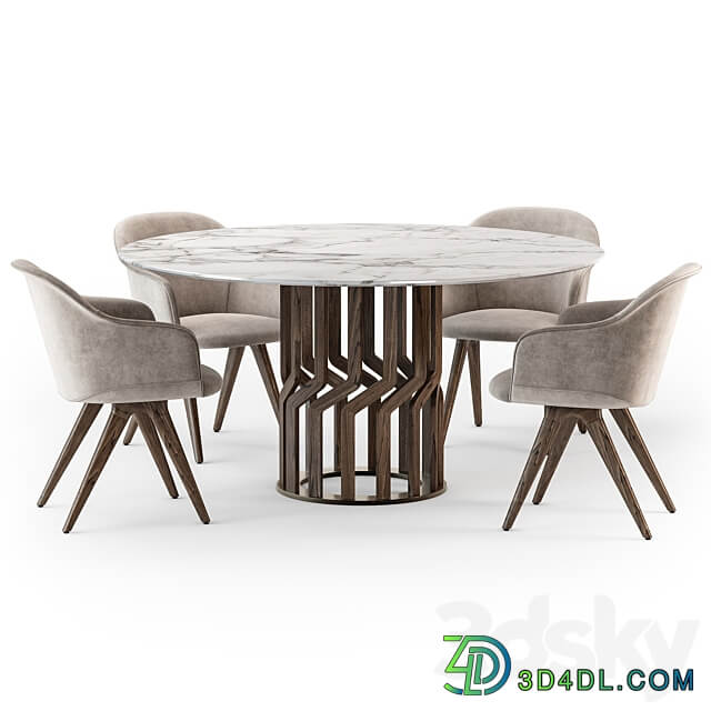 Potocco Intreccio table Lyz wood armchair Table Chair 3D Models