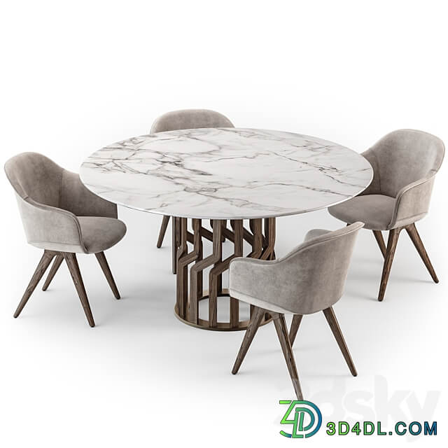 Potocco Intreccio table Lyz wood armchair Table Chair 3D Models