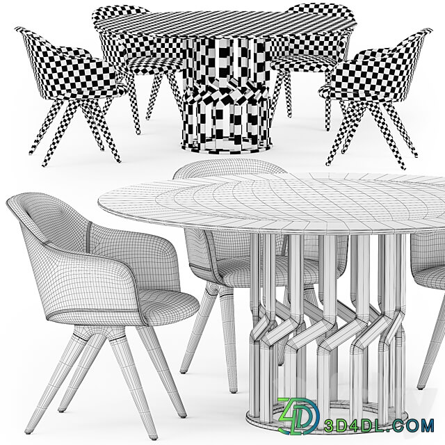 Potocco Intreccio table Lyz wood armchair Table Chair 3D Models