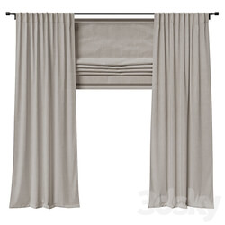 Linen blind with roman blind 3D Models 