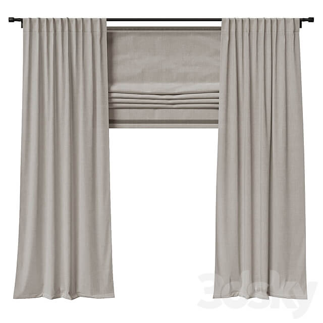 Linen blind with roman blind 3D Models
