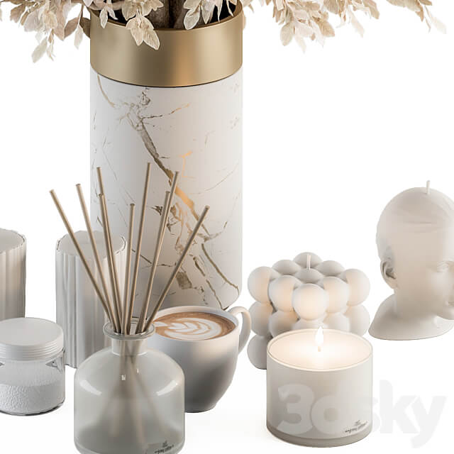 white and Gold Decorative Set with Dried plant Set 106 3D Models