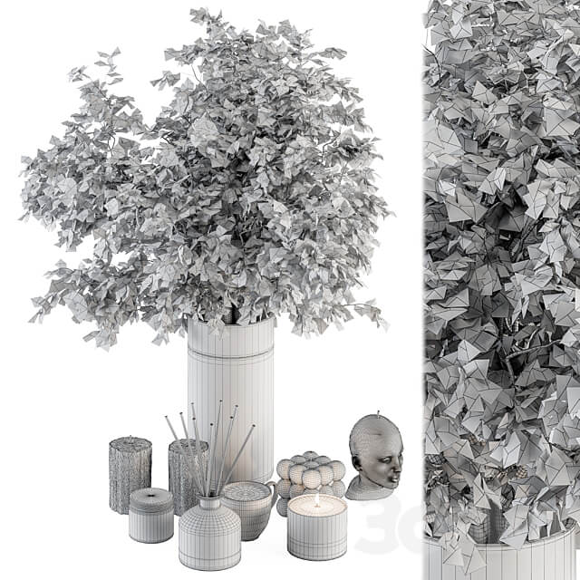 white and Gold Decorative Set with Dried plant Set 106 3D Models