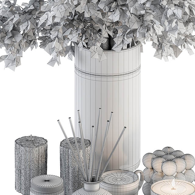white and Gold Decorative Set with Dried plant Set 106 3D Models